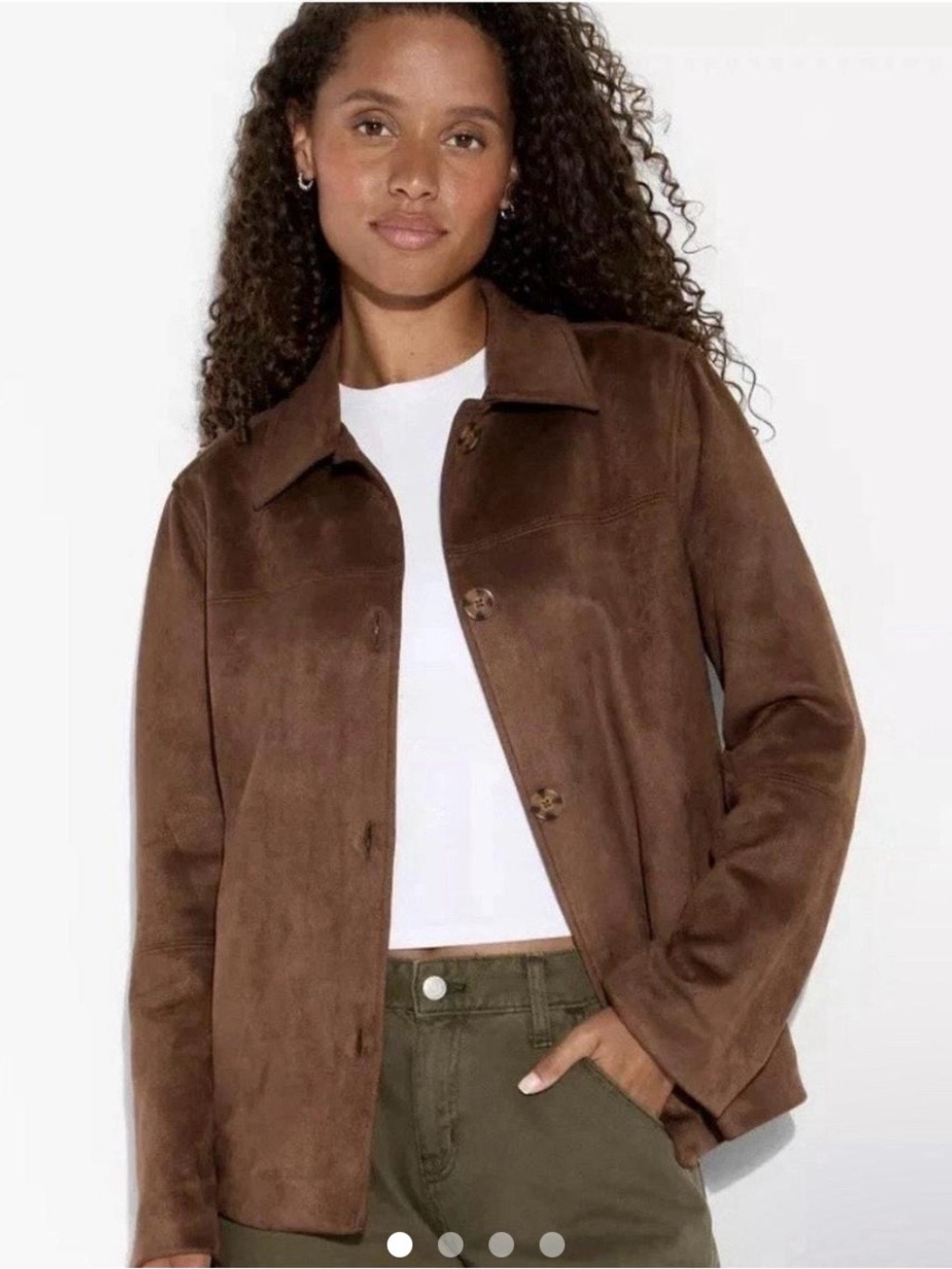 wild fable Brown Faux Suede Button-Front Chore Jacket